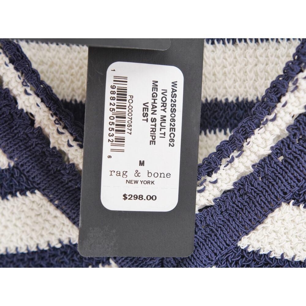 Rag & Bone NWT Meghan Striped Sweater Vest Women's Medium Ivory Navy Deep V Neck - Picture 3 of 8